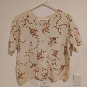 Lauren Conrad Floral Cream Women's Crop Sweater XL